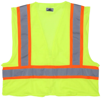 MCR Safety VWCCL2LFR - Luminator® Series - Hi-Vis Reflective Lime Safety Vest - 3.5 Inch Orange Silver Stripes - Meets ANSI/ISEA 107 2020 Standard - Type R Class 2 Compliant - Limited Flammability - Dielectric / Non-Conductive - Zipper Front Closure — manufacturer image 3