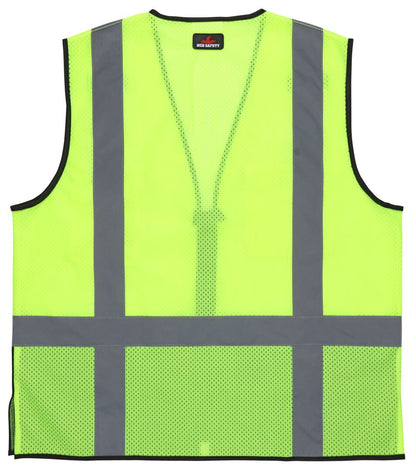 MCR Safety CL2MLSZ - Hi-Vis Lime Safety Vest - 2 Inch Silver Reflective Stripes - Zipper Front - Black Trim Meets ANSI/ISEA 107 2020 Standard - Type R Class 2 Compliant - Black Fabric on Lower Front Torso — manufacturer image 3
