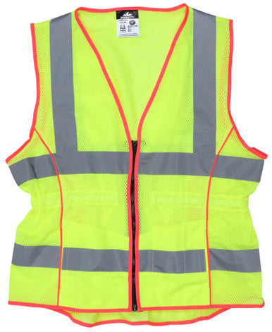 MCR Safety LVCL2ML - Hi-Vis Lime Safety Vest - 2 Inch Silver Reflective Stripes -Fitted for Women - Meets ANSI/ISEA 107 2020 Standard - Type R Class 2 Compliant - Breathable Safety Vest with Mesh Fabric