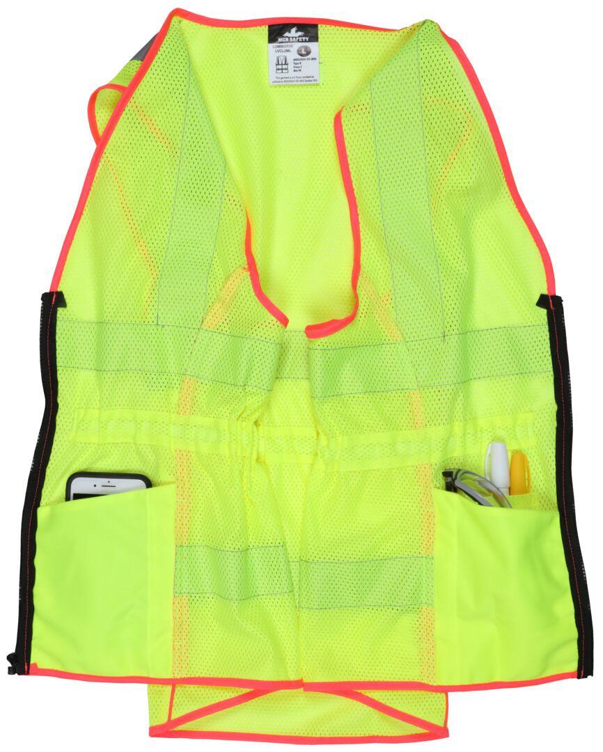 MCR Safety LVCL2ML - Hi-Vis Lime Safety Vest - 2 Inch Silver Reflective Stripes -Fitted for Women - Meets ANSI/ISEA 107 2020 Standard - Type R Class 2 Compliant - Breathable Safety Vest with Mesh Fabric — manufacturer image 6