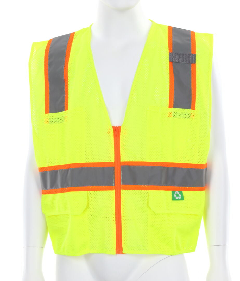 MCR Safety RSURVML - Hi-Vis Reflective Lime Safety Vest - Manufactured with Recycled Materials - Meets ANSI/ISEA 107 2020 Standard - Type R Class 2 Compliant - Made With Environmentally Friendly Recycled Water Bottles and Polyester — manufacturer image 2