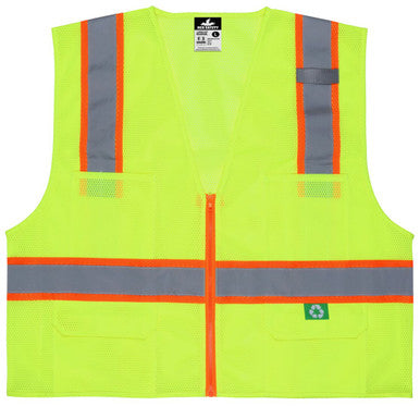MCR Safety RSURVML - Hi-Vis Reflective Lime Safety Vest - Manufactured with Recycled Materials - Meets ANSI/ISEA 107 2020 Standard - Type R Class 2 Compliant - Made With Environmentally Friendly Recycled Water Bottles and Polyester