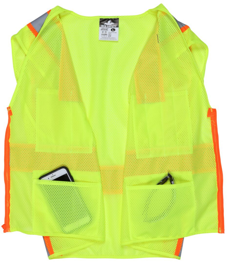 MCR Safety RSURVML - Hi-Vis Reflective Lime Safety Vest - Manufactured with Recycled Materials - Meets ANSI/ISEA 107 2020 Standard - Type R Class 2 Compliant - Made With Environmentally Friendly Recycled Water Bottles and Polyester — manufacturer image 4