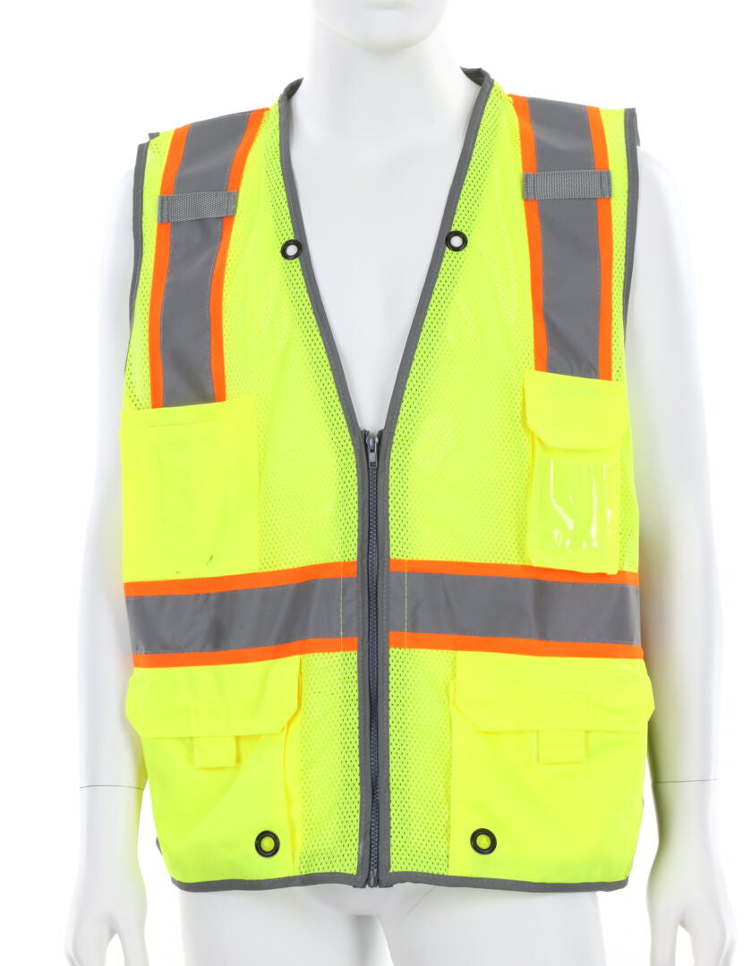 MCR Safety SURVCL2L - Hi-Vis Reflective Lime Safety Vest - Trimmed with Silver Reflective Material - Meets ANSI/ISEA 107 2020 Standard - Type R Class 2 Compliant - Zipper Front Closure - Surveyor Safety Vest with 6 Pockets — manufacturer image 2