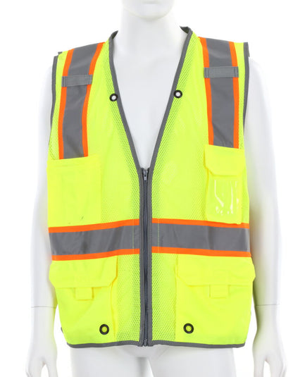 MCR Safety SURVCL2L - Hi-Vis Reflective Lime Safety Vest - Trimmed with Silver Reflective Material - Meets ANSI/ISEA 107 2020 Standard - Type R Class 2 Compliant - Zipper Front Closure - Surveyor Safety Vest with 6 Pockets — manufacturer image 2