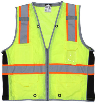 MCR Safety SURVCL2L - Hi-Vis Reflective Lime Safety Vest - Trimmed with Silver Reflective Material - Meets ANSI/ISEA 107 2020 Standard - Type R Class 2 Compliant - Zipper Front Closure - Surveyor Safety Vest with 6 Pockets