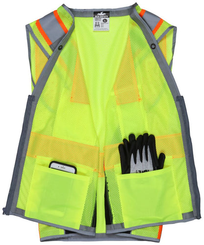 MCR Safety SURVCL2L - Hi-Vis Reflective Lime Safety Vest - Trimmed with Silver Reflective Material - Meets ANSI/ISEA 107 2020 Standard - Type R Class 2 Compliant - Zipper Front Closure - Surveyor Safety Vest with 6 Pockets — manufacturer image 4