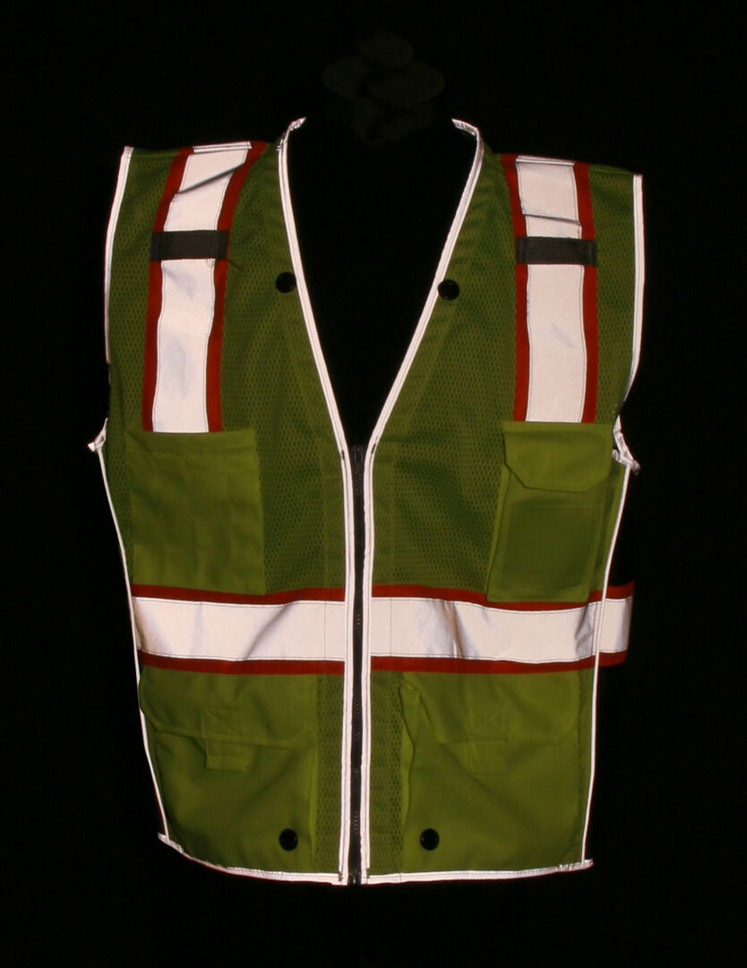 MCR Safety SURVCL2L - Hi-Vis Reflective Lime Safety Vest - Trimmed with Silver Reflective Material - Meets ANSI/ISEA 107 2020 Standard - Type R Class 2 Compliant - Zipper Front Closure - Surveyor Safety Vest with 6 Pockets — manufacturer image 5