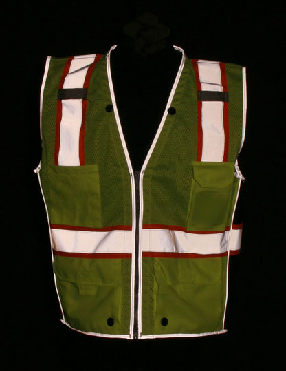 MCR Safety SURVCL2L - Hi-Vis Reflective Lime Safety Vest - Trimmed with Silver Reflective Material - Meets ANSI/ISEA 107 2020 Standard - Type R Class 2 Compliant - Zipper Front Closure - Surveyor Safety Vest with 6 Pockets — manufacturer image 5
