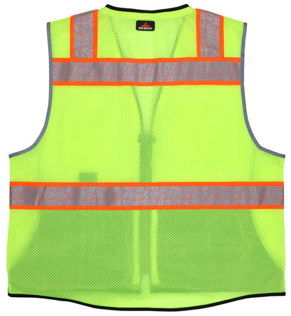 SURVCL2LS - Hi-Vis Reflective Lime Safety Vest - Trimmed with Silver Reflective Binding - Meets ANSI/ISEA 107 2020 Standard - Type R Class 2 Compliant - Zippered Front Closure - Surveyor Vest with 6 Pockets