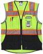 SURVCL2LS - Hi-Vis Reflective Lime Safety Vest - Trimmed with Silver Reflective Binding - Meets ANSI/ISEA 107 2020 Standard - Type R Class 2 Compliant - Zippered Front Closure - Surveyor Vest with 6 Pockets