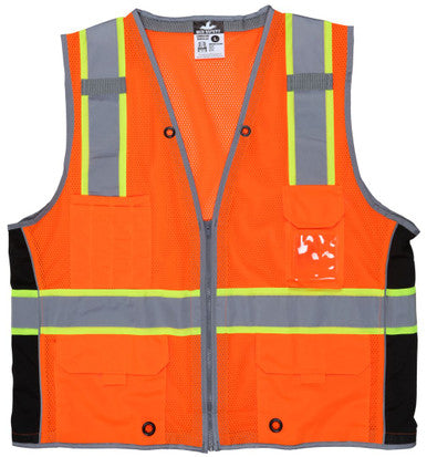 MCR Safety SURVCL2O - Hi-Vis Mesh Reflective Orange Safety Vest - Trimmed with Silver Reflective BInding - Meets ANSI/ISEA 107 2020 Standard - Type R Class 2 Compliant - Zippered Front Closure - Surveyor Safety Vest with 6 Pockets
