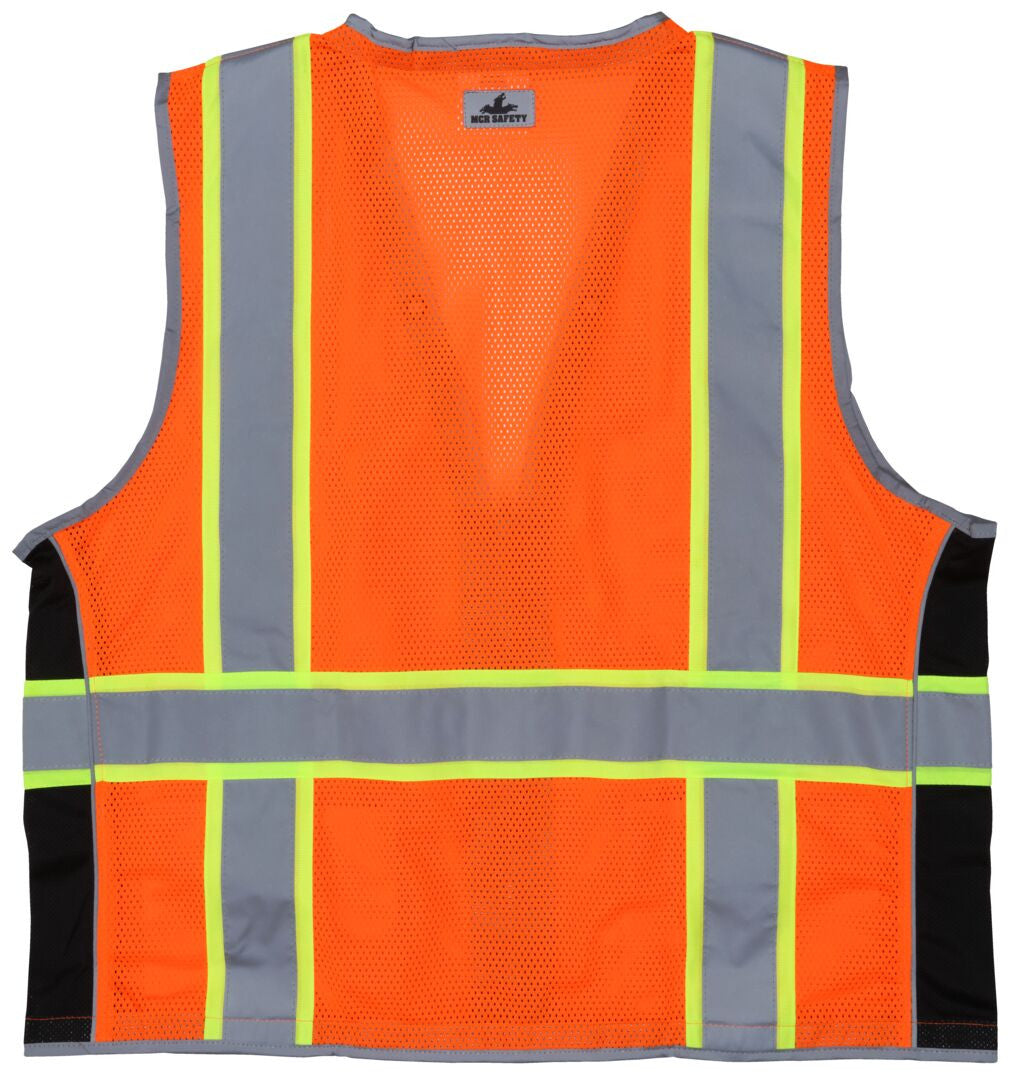 MCR Safety SURVCL2O - Hi-Vis Mesh Reflective Orange Safety Vest - Trimmed with Silver Reflective BInding - Meets ANSI/ISEA 107 2020 Standard - Type R Class 2 Compliant - Zippered Front Closure - Surveyor Safety Vest with 6 Pockets — manufacturer image 3