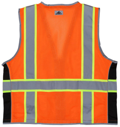 MCR Safety SURVCL2O - Hi-Vis Mesh Reflective Orange Safety Vest - Trimmed with Silver Reflective BInding - Meets ANSI/ISEA 107 2020 Standard - Type R Class 2 Compliant - Zippered Front Closure - Surveyor Safety Vest with 6 Pockets — manufacturer image 3