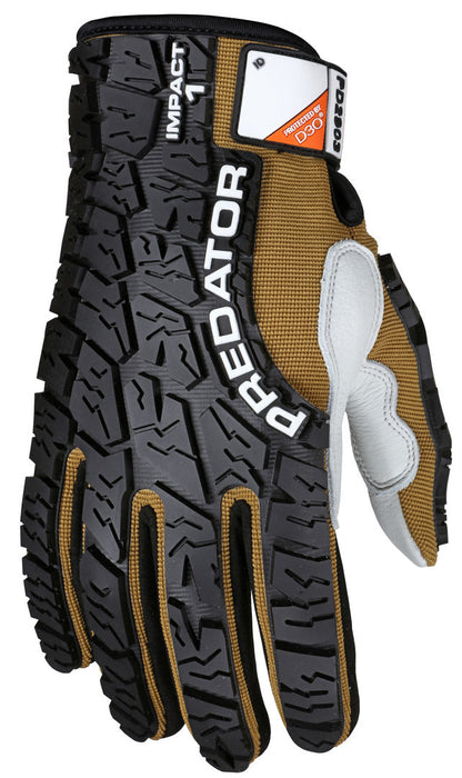 PD2903 - Predator® Mechanics Work Gloves - Premium Cow Grain Leather Palm - D3O® Foam Padded Palm - Tire Tread Pattern TPR Back Back-of-Hand - Reinforced Thumb Crotch - Patented Tire Tread TPR on the Back of the Hand