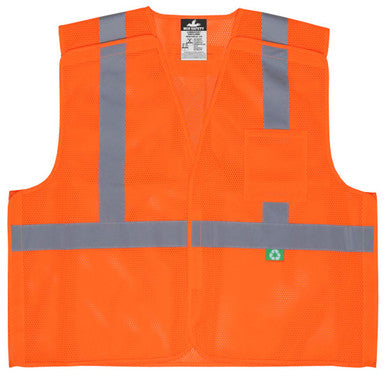 MCR Safety RXCL2MO - Hi-Vis Reflective Orange Safety Vest - Manufactured with Recycled Material - Meets ANSI/ISEA 107 2020 Standard - Type R Class 2 Compliant - Five Point Break Away - Made with Environmentally Friendly Recycled Water Bottles and Polyeste