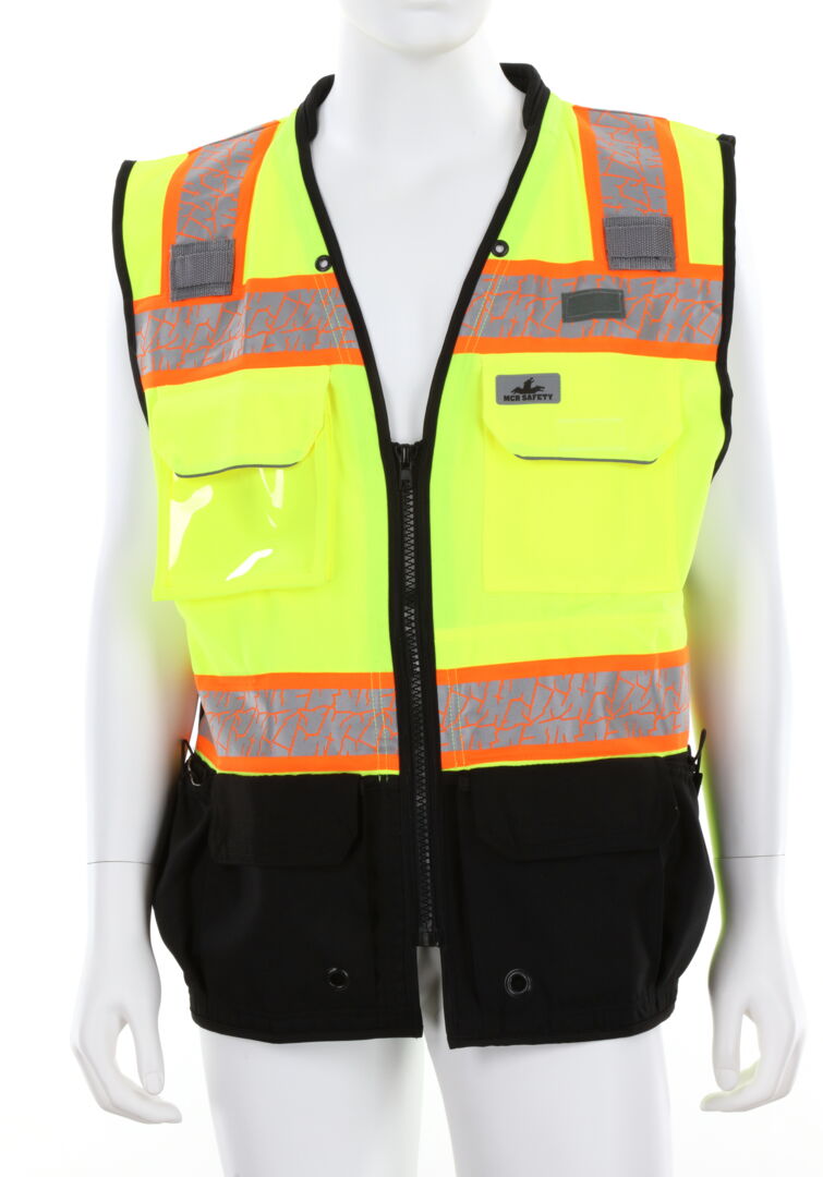 PSURVCL2LS - Premium Hi-Vis Reflective Safety Vest - Zippered Front Closure with Solid Front & Mesh Back - Meets ANSI/ISEA 107 2020 Standard - Type R Class 2 Compliant