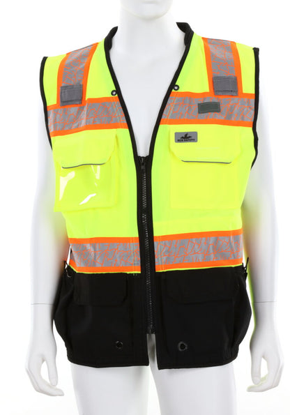 PSURVCL2LS - Premium Hi-Vis Reflective Safety Vest - Zippered Front Closure with Solid Front & Mesh Back - Meets ANSI/ISEA 107 2020 Standard - Type R Class 2 Compliant
