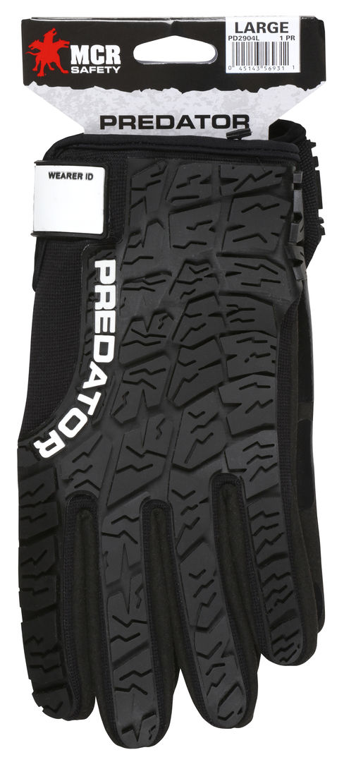 PD2904 - Predator® Mechanics Gloves - Synthetic Leather Palm - Tire Tread Pattern TPR Back of Hand Protection - Adjustable Wrist Closure with ID Pad - PVC on the Fingertips, Palm, and Thumb Crotch for Enhanced Grip and Abrasion Resistance