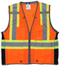 SURVCS2O - Hi-Vis Reflective Orange Safety Vest Mesh Fabric with 3-Inch Lime Silver Stripes ANSI/ISEA 107 2020 Type R Class 2 CSA Z96 Class 2 Compliant Zipper Front Closure Surveyor Safety Vest with 6 Pockets