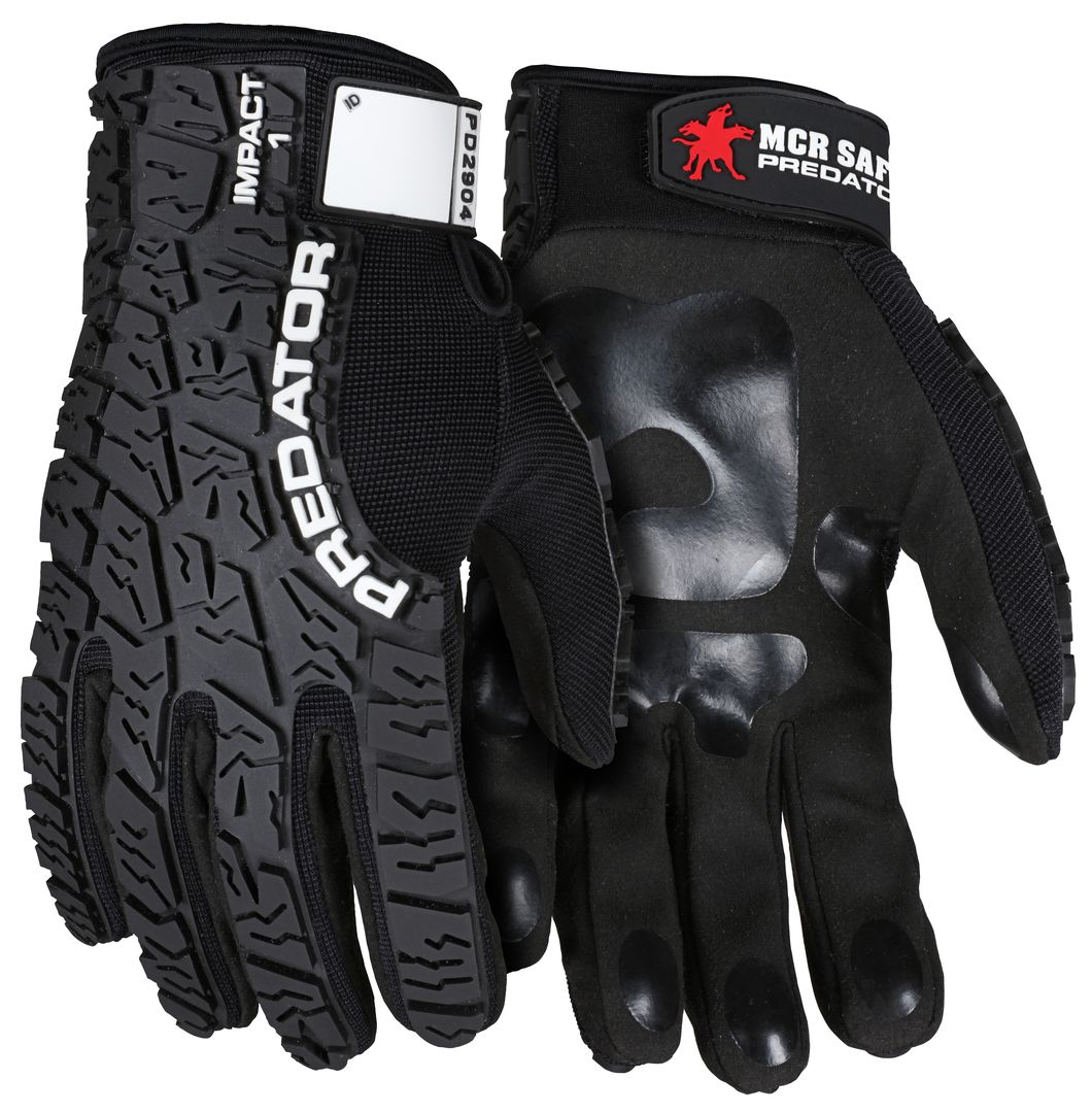 PD2904 - Predator® Mechanics Gloves - Synthetic Leather Palm - Tire Tread Pattern TPR Back of Hand Protection - Adjustable Wrist Closure with ID Pad - PVC on the Fingertips, Palm, and Thumb Crotch for Enhanced Grip and Abrasion Resistance