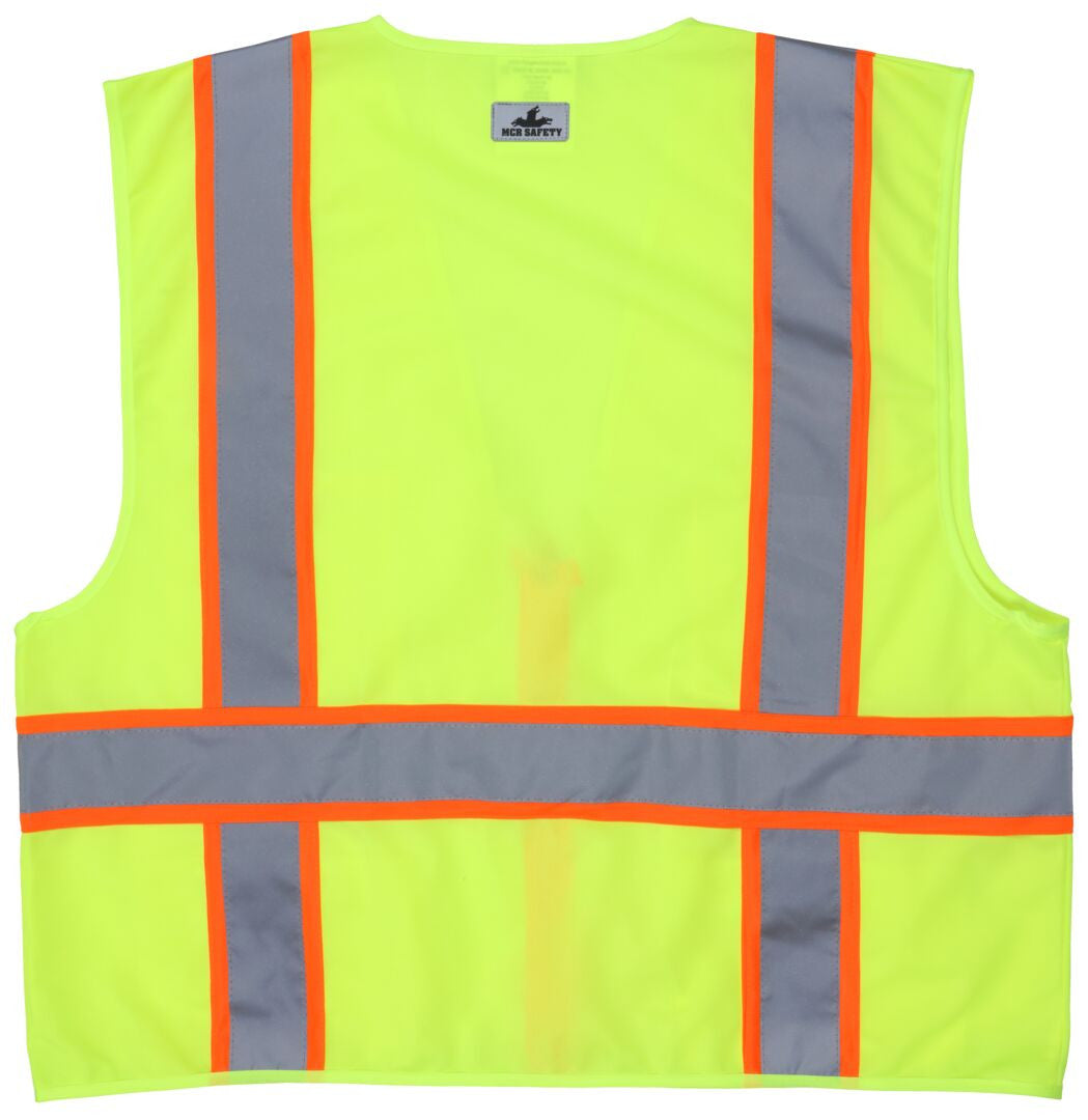 MCR Safety SURVL - Hi-Vis Reflective Lime Safety Vest - Meets ANSI/ISEA 107 2020 Standard - Type R Class 2 Compliant - Solid Fabric with 3-Inch Orange Silver Stripes - Zipper Front Closure - Surveyor Safety Vest with 6 Pockets — manufacturer image 3