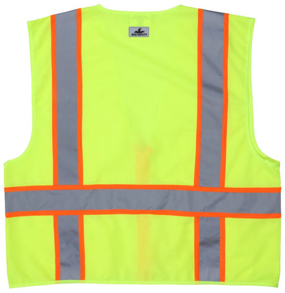 MCR Safety SURVL - Hi-Vis Reflective Lime Safety Vest - Meets ANSI/ISEA 107 2020 Standard - Type R Class 2 Compliant - Solid Fabric with 3-Inch Orange Silver Stripes - Zipper Front Closure - Surveyor Safety Vest with 6 Pockets — manufacturer image 3