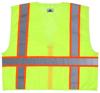 MCR Safety SURVML - Hi-Vis Reflective Lime Safety Vest - Meets ANSI/ISEA 107 2020 Standard - Type R Class 2 Compliant - Mesh Fabric with 3-Inch Orange Silver Stripes - Zipper Front Closure - Surveyor Safety Vest with 6 Pockets — manufacturer image 3