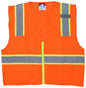 SURVO - Hi-Vis Reflective Orange Safety Vest - Meets ANSI/ISEA 107 2020 Standard - Type R Class 2 Compliant - Solid Fabric with 3-Inch Lime Silver Stripes - Zipper Front Closure - Surveyor Safety Vest with 6 Pockets