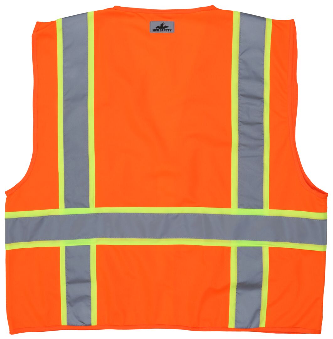SURVO - Hi-Vis Reflective Orange Safety Vest - Meets ANSI/ISEA 107 2020 Standard - Type R Class 2 Compliant - Solid Fabric with 3-Inch Lime Silver Stripes - Zipper Front Closure - Surveyor Safety Vest with 6 Pockets