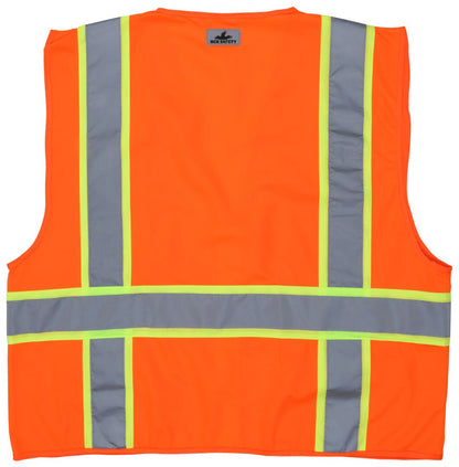 SURVO - Hi-Vis Reflective Orange Safety Vest - Meets ANSI/ISEA 107 2020 Standard - Type R Class 2 Compliant - Solid Fabric with 3-Inch Lime Silver Stripes - Zipper Front Closure - Surveyor Safety Vest with 6 Pockets