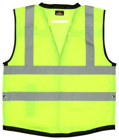 MCR Safety VSURVMLB - Hi-Vis Reflective Lime Safety Vest - Surveyor Vest with 9 Pockets - Sturdy Metal Snap Front Closure - Meets ANSI/ISEA 107 2020 Standard - Type R Class 2 Compliant - Premium Surveyor Vest with Extra-Large Plan Pocket on the Back — manufacturer image 4