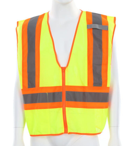MCR Safety WCCL2L - Hi-Vis Reflective Lime Safety Vest - 4.5 Inch Orange Silver Stripes - Zipper Front Closure - Meets ANSI/ISEA 107 2020 Standard - Type R Class 2 Compliant - Wide Orange Stripes Create Maximum Contrast — manufacturer image 2