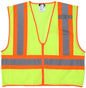 MCR Safety WCCL2L - Hi-Vis Reflective Lime Safety Vest - 4.5 Inch Orange Silver Stripes - Zipper Front Closure - Meets ANSI/ISEA 107 2020 Standard - Type R Class 2 Compliant - Wide Orange Stripes Create Maximum Contrast