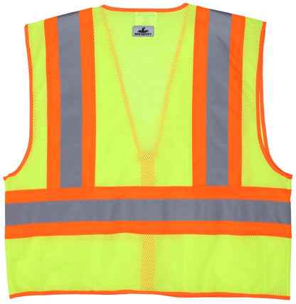 MCR Safety WCCL2L - Hi-Vis Reflective Lime Safety Vest - 4.5 Inch Orange Silver Stripes - Zipper Front Closure - Meets ANSI/ISEA 107 2020 Standard - Type R Class 2 Compliant - Wide Orange Stripes Create Maximum Contrast — manufacturer image 4
