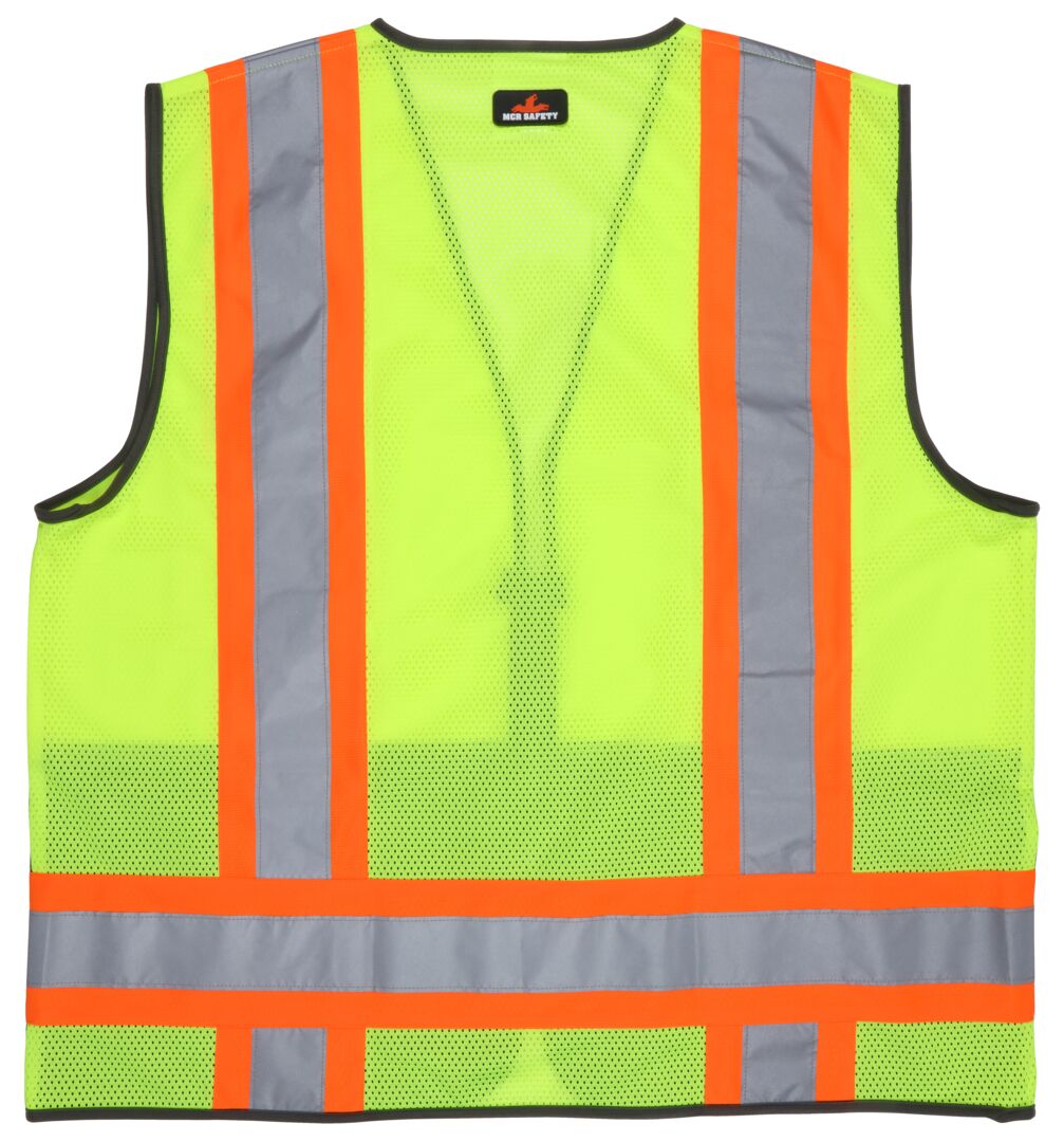 Luminator® Series Hi-Vis Lime Black Reflective Safety Vest 4-Inch Orange Silver Stripes