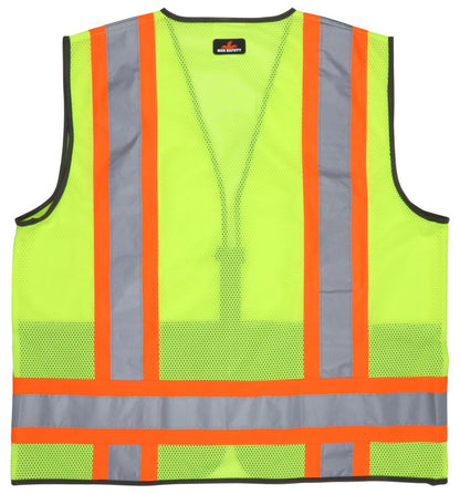 Luminator® Series Hi-Vis Lime Black Reflective Safety Vest 4-Inch Orange Silver Stripes