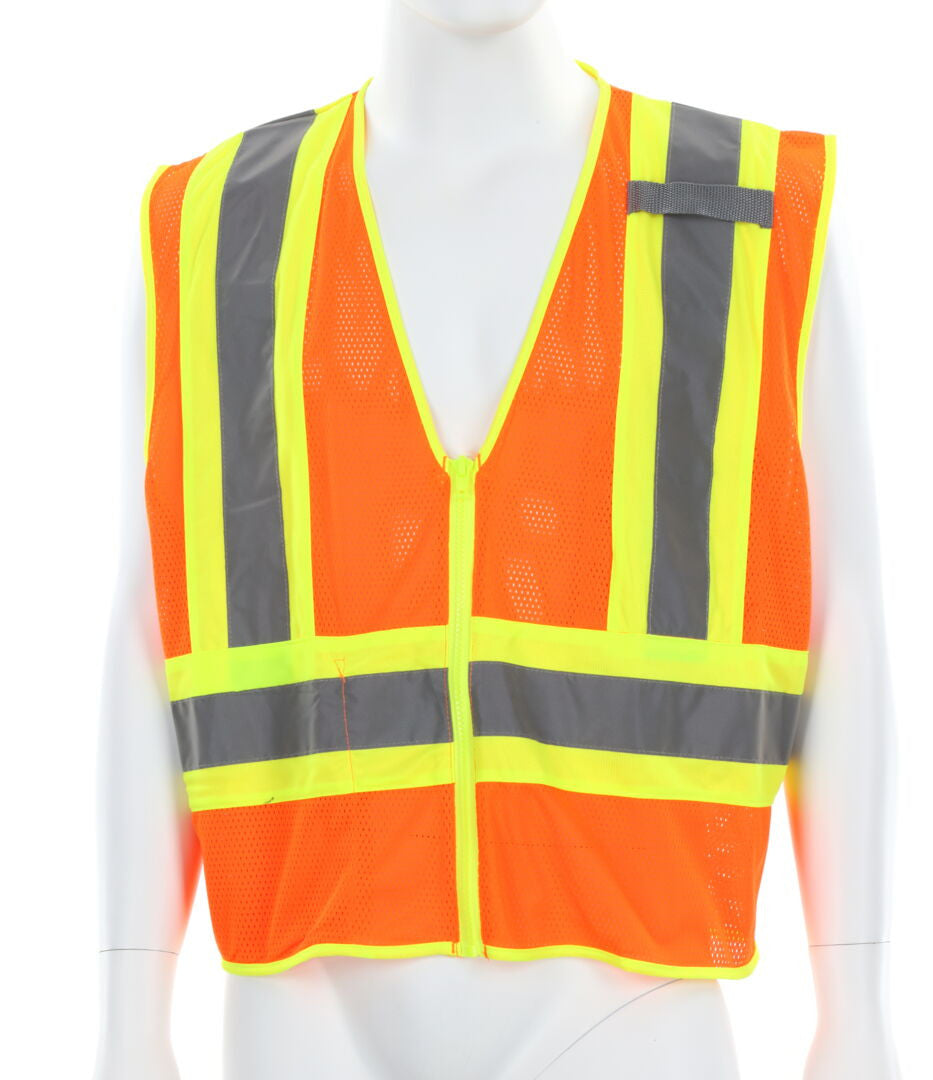 MCR Safety WCCL2OFR - Hi-Vis Reflective Orange Safety Vest - 4.5 Inch Lime Silver Stripes - Meets ANSI/ISEA 107 2020 Standard - Type R Class 2 Compliant - Limited Flammability - Dielectric - Zipper Front Closure — manufacturer image 2