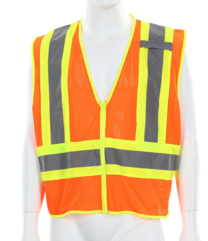 MCR Safety WCCL2OFR - Hi-Vis Reflective Orange Safety Vest - 4.5 Inch Lime Silver Stripes - Meets ANSI/ISEA 107 2020 Standard - Type R Class 2 Compliant - Limited Flammability - Dielectric - Zipper Front Closure — manufacturer image 2