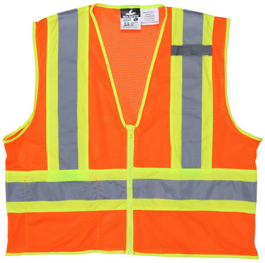 MCR Safety WCCL2OFR - Hi-Vis Reflective Orange Safety Vest - 4.5 Inch Lime Silver Stripes - Meets ANSI/ISEA 107 2020 Standard - Type R Class 2 Compliant - Limited Flammability - Dielectric - Zipper Front Closure