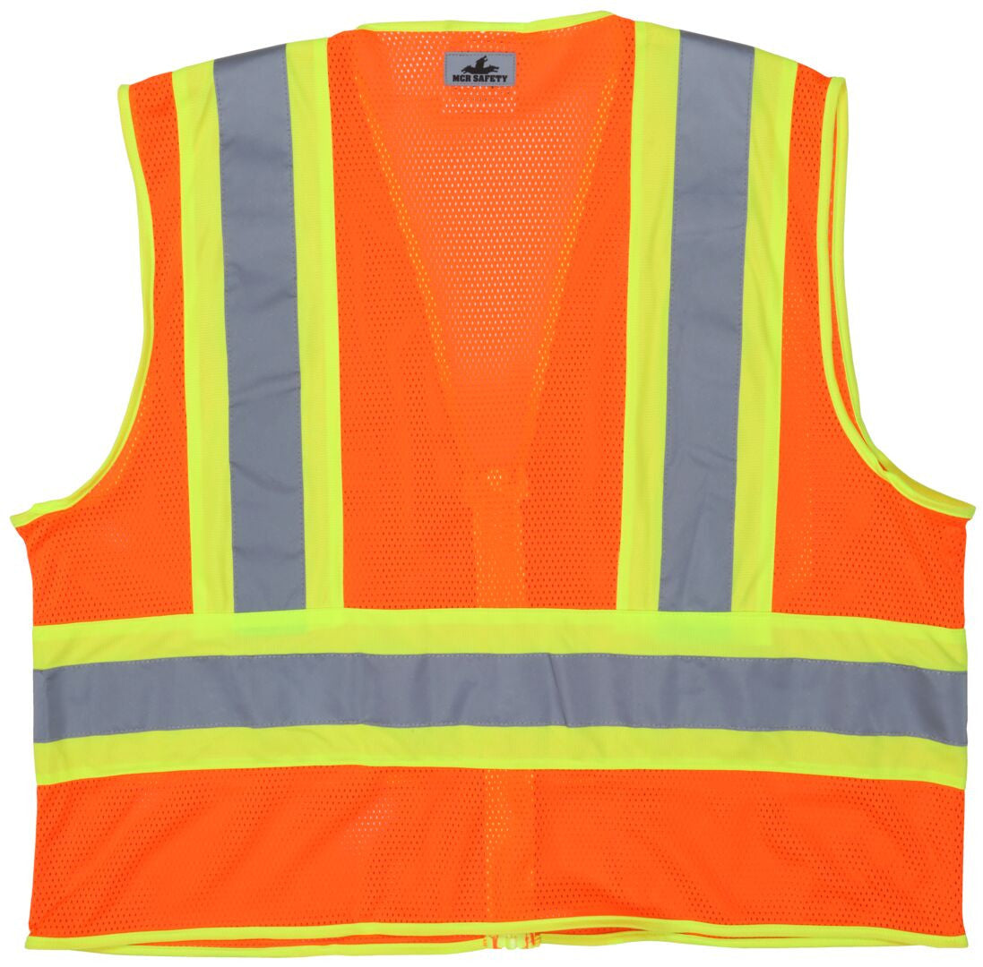 MCR Safety WCCL2OFR - Hi-Vis Reflective Orange Safety Vest - 4.5 Inch Lime Silver Stripes - Meets ANSI/ISEA 107 2020 Standard - Type R Class 2 Compliant - Limited Flammability - Dielectric - Zipper Front Closure — manufacturer image 3