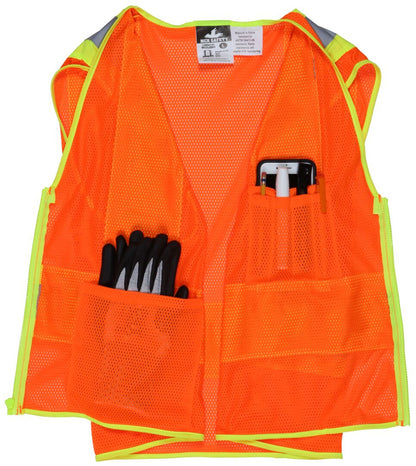 MCR Safety WCCL2OFR - Hi-Vis Reflective Orange Safety Vest - 4.5 Inch Lime Silver Stripes - Meets ANSI/ISEA 107 2020 Standard - Type R Class 2 Compliant - Limited Flammability - Dielectric - Zipper Front Closure — manufacturer image 4