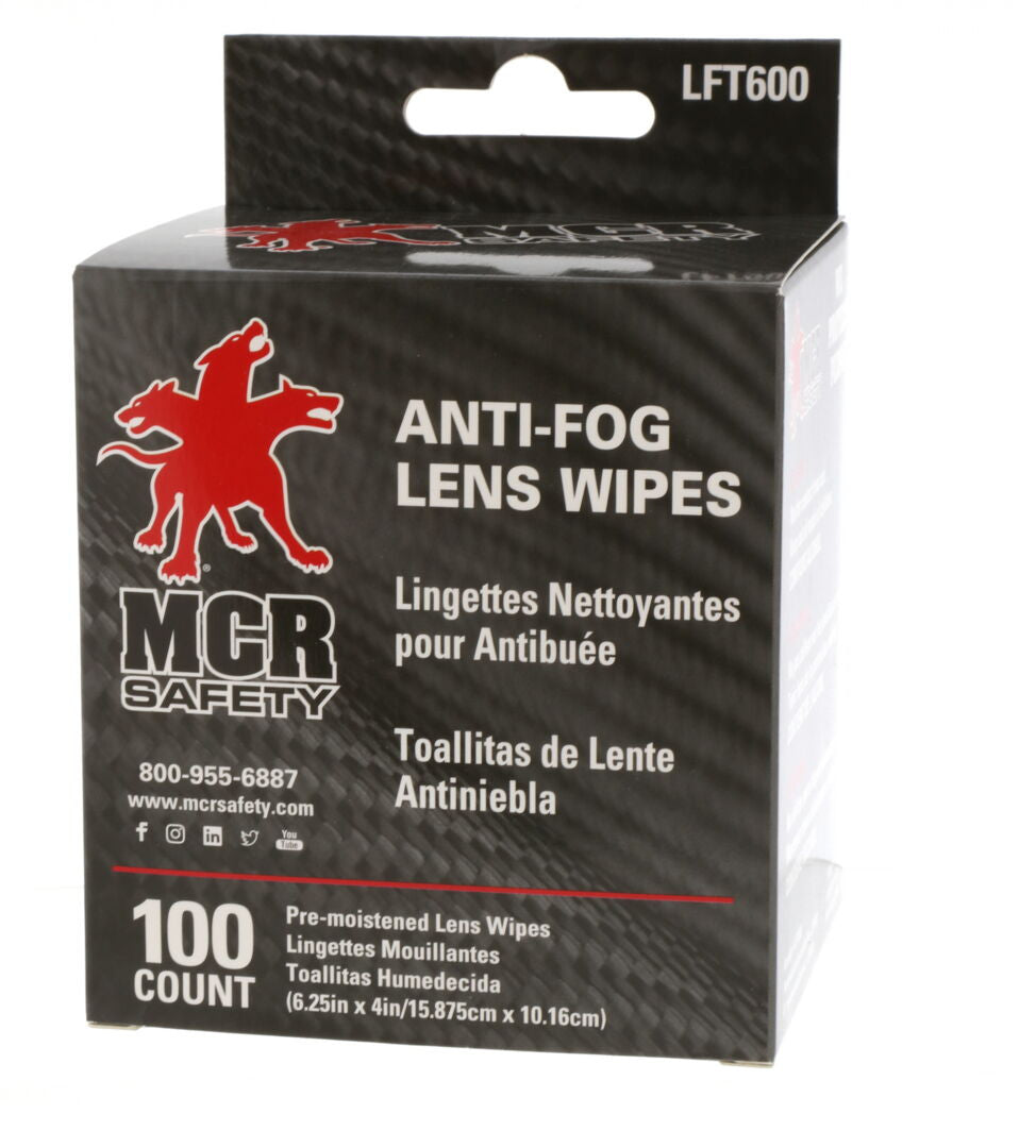 MCR Safety LFT600 - Pre-Moistened Anti-Fog Lens Wipes - Individually Packaged Lens Cleaning Towelettes - 100 Wipes per Box - 6 Boxes per Case - Long Lasting Highly Effective Fog Prevention — manufacturer image 2