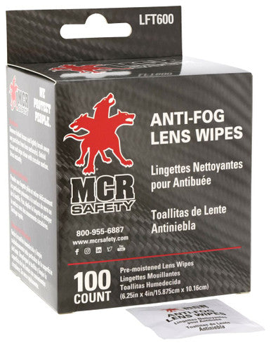 MCR Safety LFT600 - Pre-Moistened Anti-Fog Lens Wipes - Individually Packaged Lens Cleaning Towelettes - 100 Wipes per Box - 6 Boxes per Case - Long Lasting Highly Effective Fog Prevention