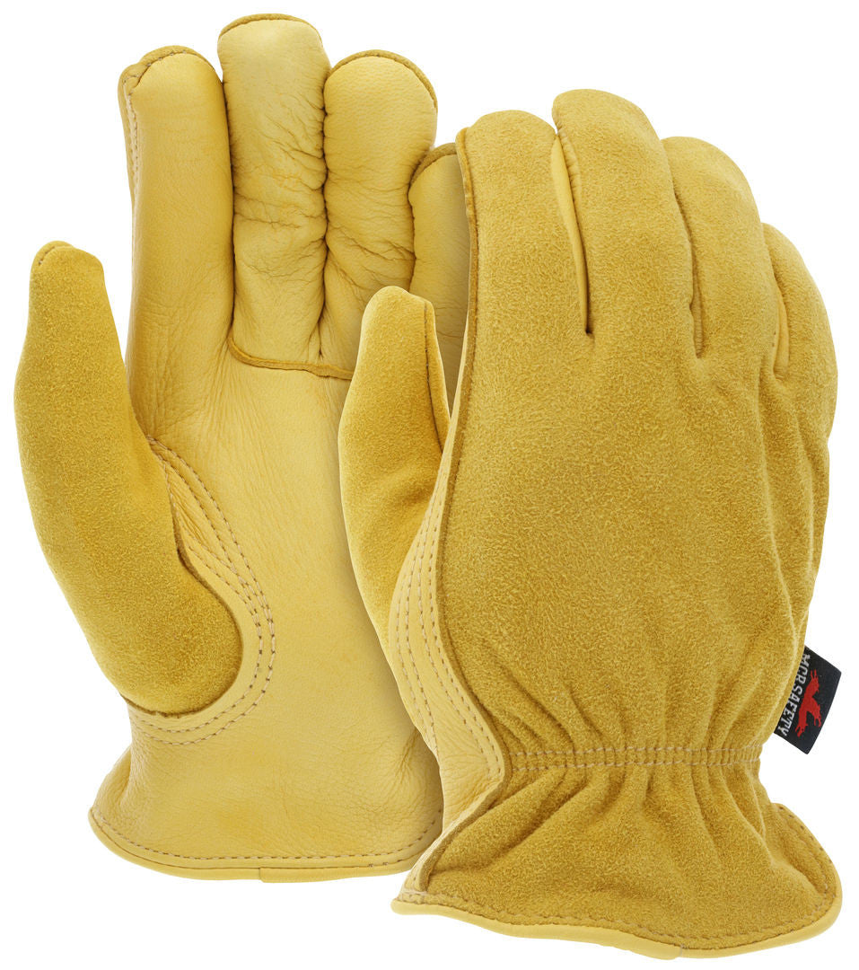 Insulated Deerskin Leather Driver Gloves, Grain Palm, Fleece Lined