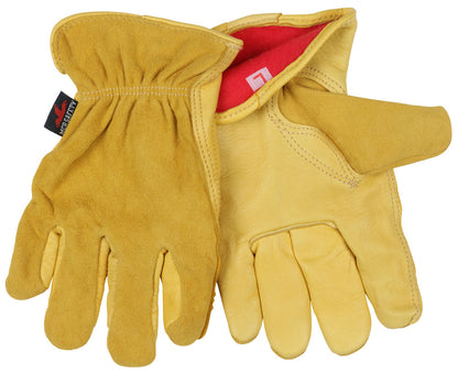 Insulated Deerskin Leather Driver Gloves, Grain Palm, Fleece Lined