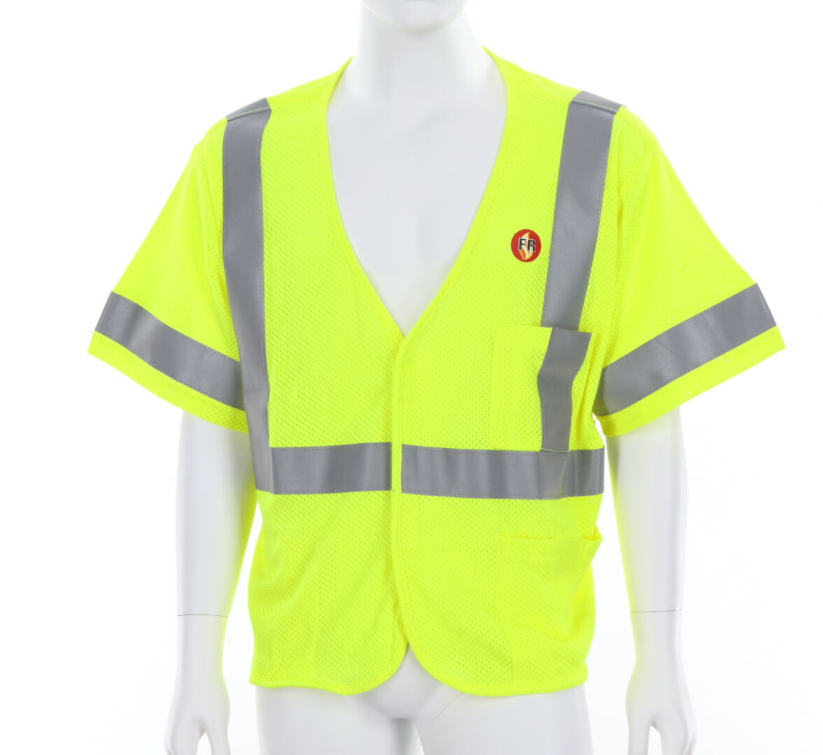 MCR Safety FRMCL3ML - Flame Resistant (FR) Safety Vest - ANSI/ISEA 107 Type R Class 3 Compliant - Mesh Modacrylic / Aramid Blend - 2 Inch Silver FR Stripes - ARC rating of 4.6 cal / cm² — manufacturer image 2