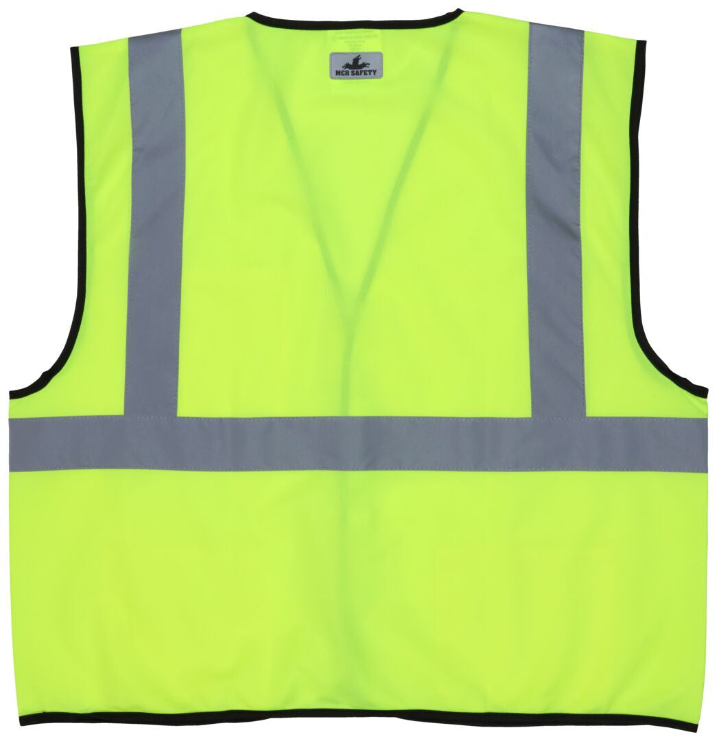 MCR Safety VCL2SL - Hi-Vis Reflective Lime Safety Vest - Meets ANSI/ISEA 107 2020 Standard - Type R Class 2 Compliant - Solid Fabric with 2 Inch Silver Stripes - Hook and Loop Front Closure — manufacturer image 3