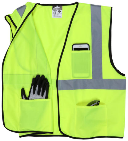 MCR Safety VCL2SL - Hi-Vis Reflective Lime Safety Vest - Meets ANSI/ISEA 107 2020 Standard - Type R Class 2 Compliant - Solid Fabric with 2 Inch Silver Stripes - Hook and Loop Front Closure — manufacturer image 4