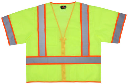 MCR Safety V3210 - Hi-Vis Reflective Lime Safety Vest - ANSI/ISEA 107 2020 Type R Class 3 - 2 Inch Silver Stripes Trimmed in Orange - Cool Breathable Mesh Fabric - Zippered Front Closure — manufacturer image 3